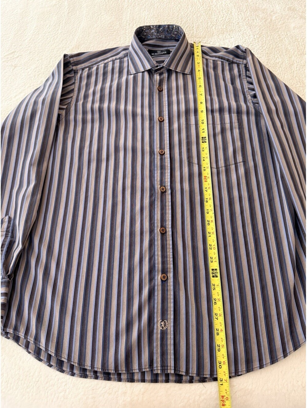 Bugatchi Uomo Mens XL Dress Shirt Blue Brown Striped 100% Cotton Button Up - Picture 3 of 9